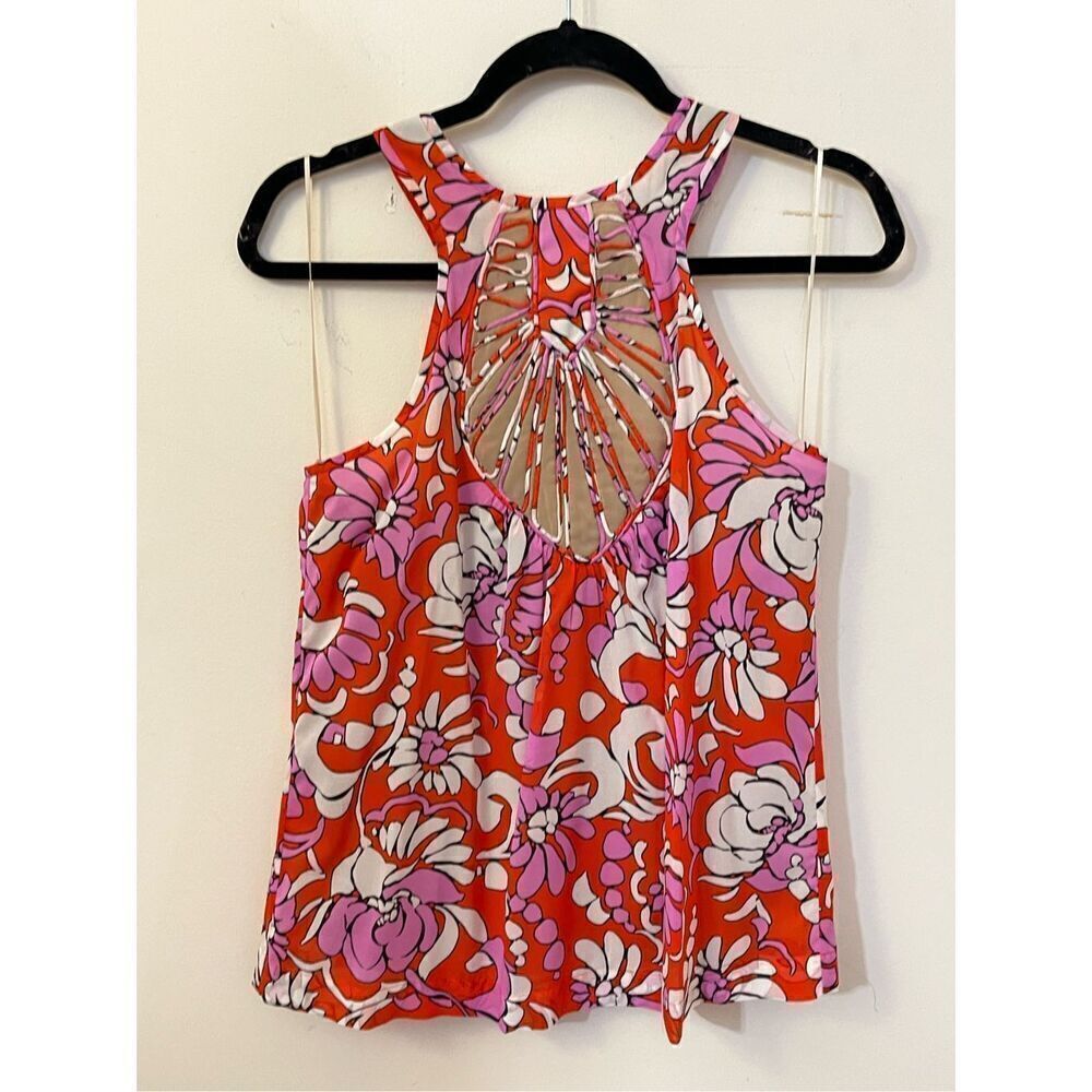 Trina Turk Pink, Red & White Floral Cutout Halter Tank